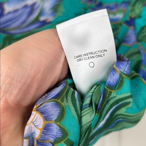 L'Academie Teal and Blue Floral Crop Tie Waist Blouse - L - Picture 7 of 8